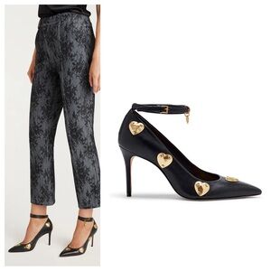 Cinq à Sept Madison Ankle Strap Pumps Black Gold Heart Studs Size 38